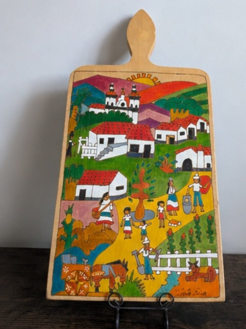 Vintage La Palma Folk Art Wall Hanging | Salvadoran Village Scene